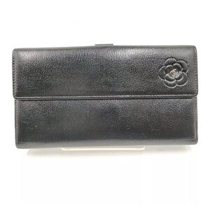 Authentic Chanel Long Wallet  Black Leather